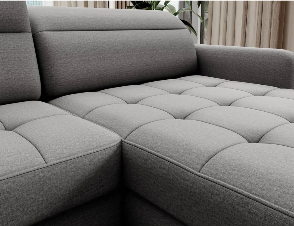 Divano angolare grigio chiaro allungabile/con contenitore (con penisola a sinistra/a U) e rivestimento in velluto Berrto – ELTAP