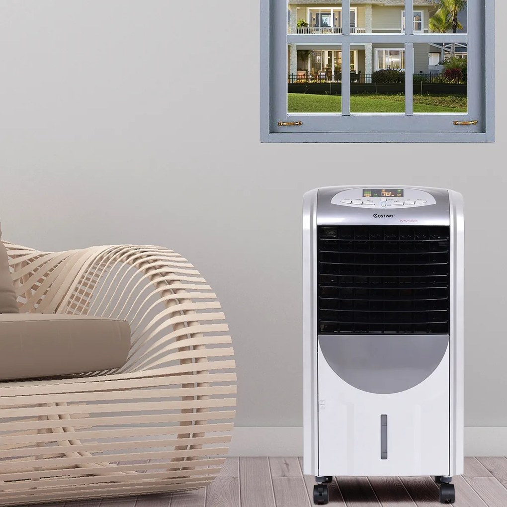 Costway Ventilatore ad aria calda e fredda, Ventilatore portatile con scompartimento di cristalli di ghiaccio