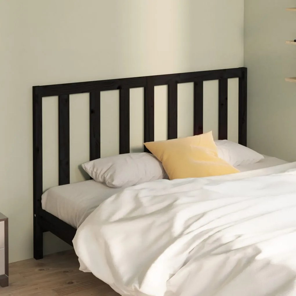 Testiera Per Letto Nera 141x4x100 Cm İn Legno Massello Di Pino /