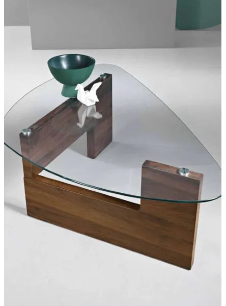 Tavolino da caffč piano in vetro base legno CASTORE teak