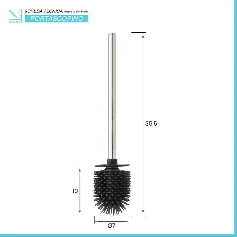 Scopino di ricambio per wc con setole in silicone e manico acciaio cromo