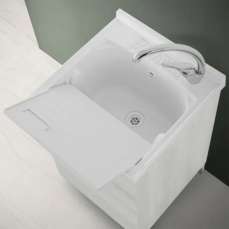 Mobile lavatoio 50x50 cm 1 anta bianco venato con vasca in resina
