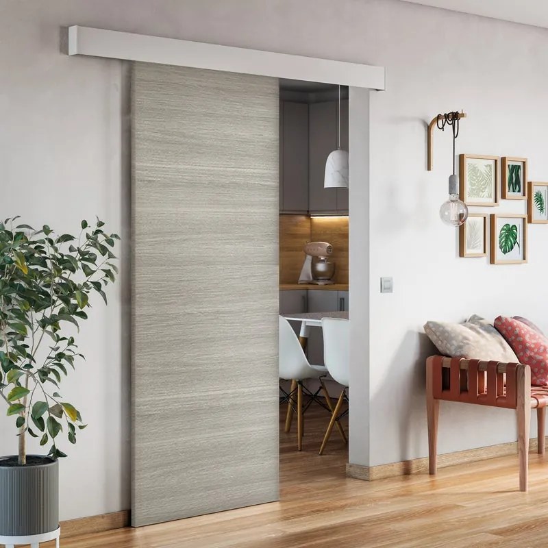 Porta scorrevole Cambridge in mdf rovere grigio, L 93 x H 212 cm, con binario Atelier bianco Reversibile