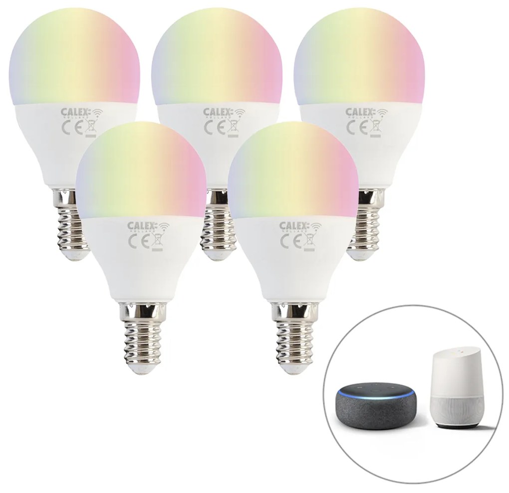 Set di 5 lampade LED smart E14 RGBW P45 opaca 4,9W 470 lm 2200-4000K