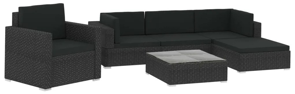 Set divani da giardino 6 pz con cuscini in polyrattan nero