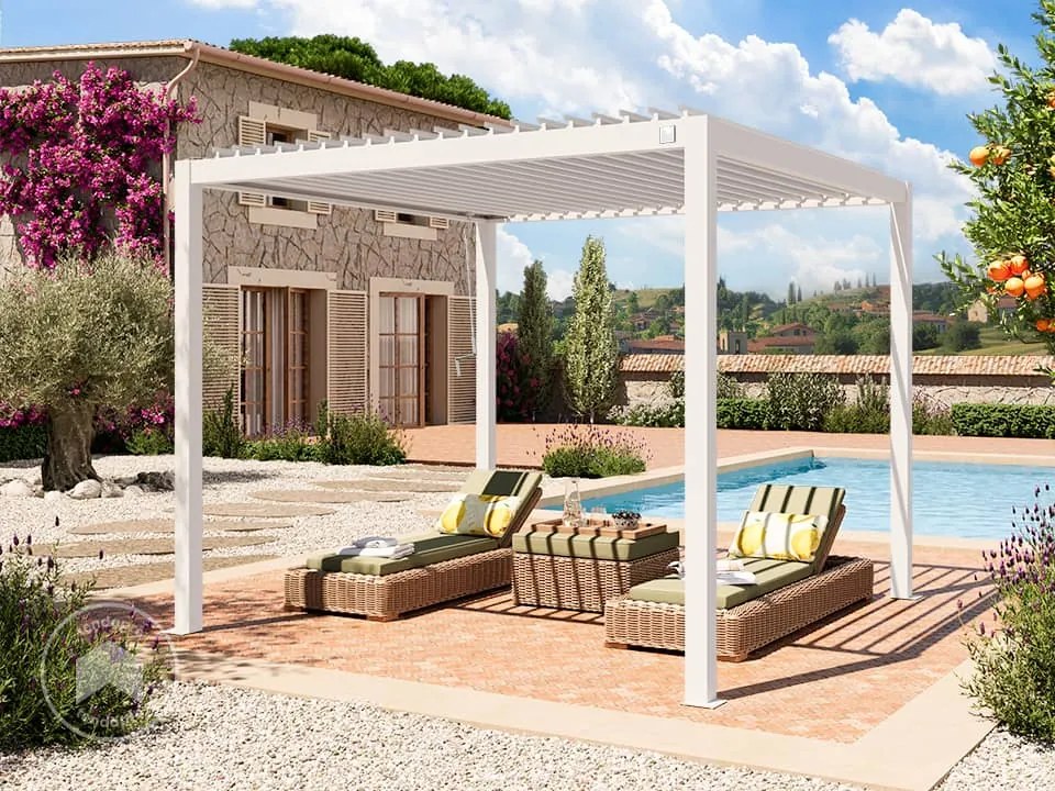 PRIMEYARD Pergola 3x3m, tetto lamellare, bianco - (400105)