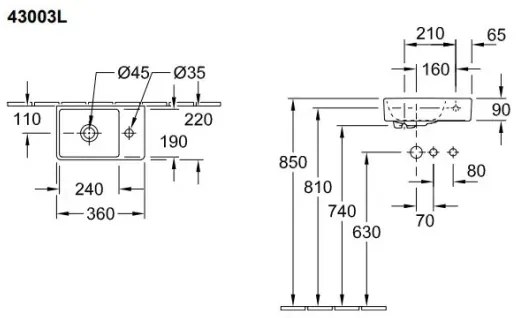 Villeroy & Boch 43003L01 - Lavabo sospeso AVENTO 36 x 22 cm ceramica/bianco