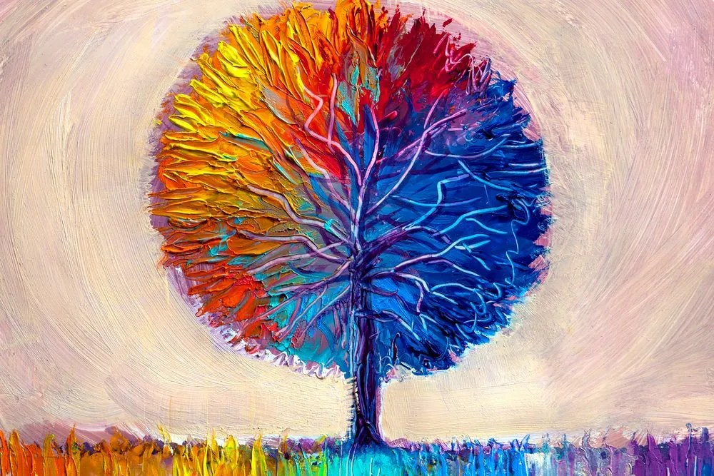 Stampa su tela – Albero acquerello colorato
