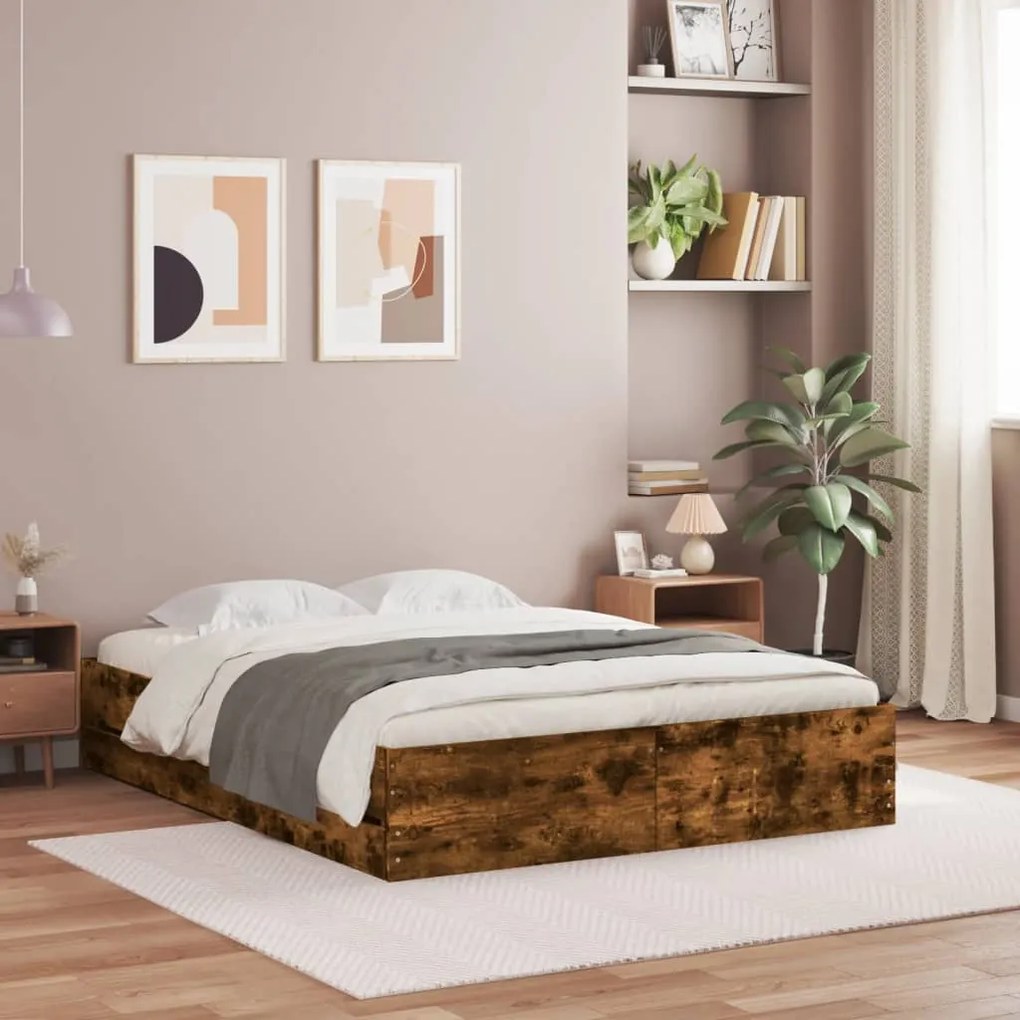 Giroletto Con Cassetti Rovere Fumo 140x200 Cm Legno Multistrato /