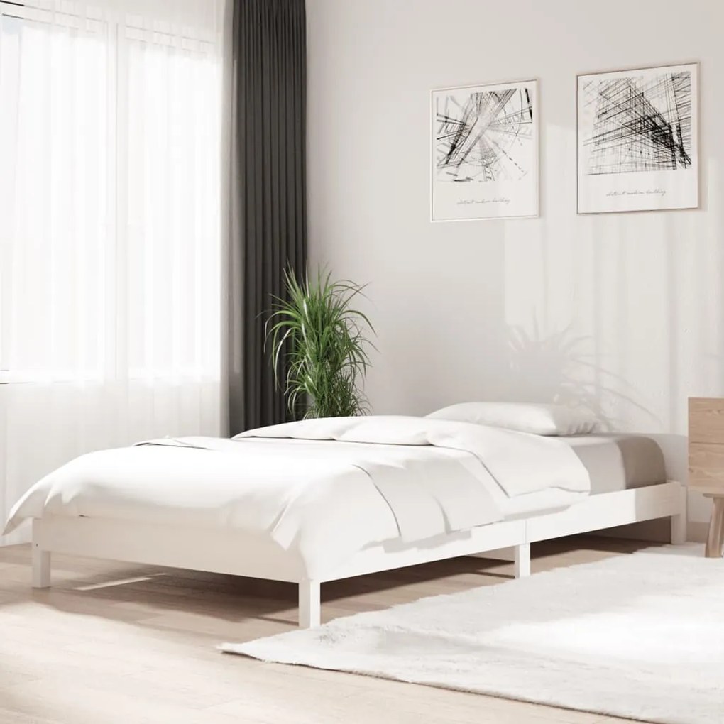 Letto Impilabile Bianco 80x200cm İn Legno Massello Di Pino /