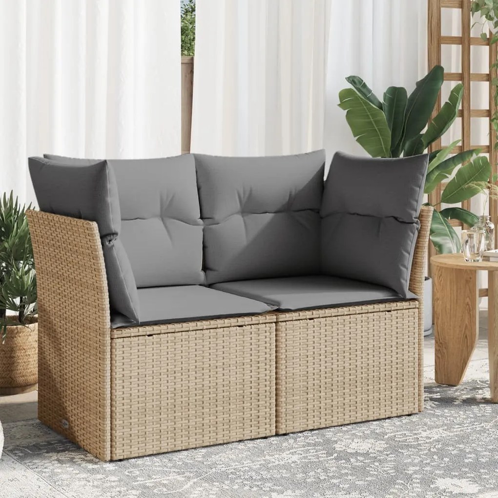 Divano da giardino con cuscini a 2 posti beige in polyrattan