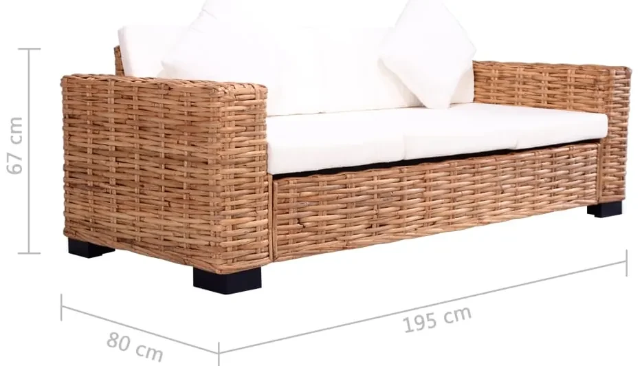Divano da giardino a 3 posti in rattan naturale