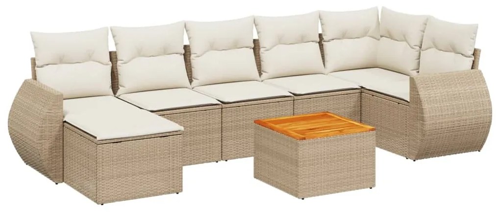 Set Divano da Giardino 8 pz con Cuscini Beige in Polyrattan