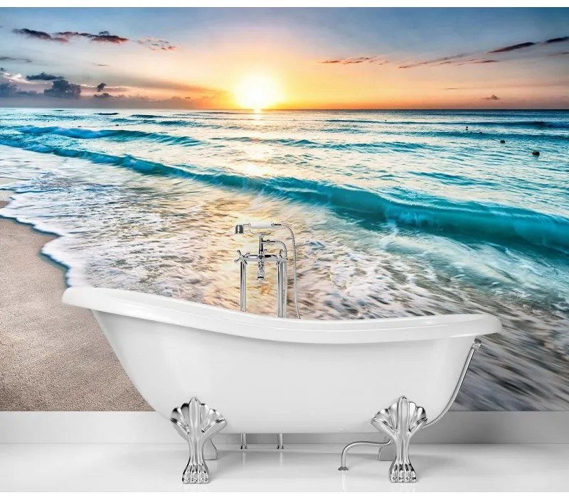 Carta Da Parati, Mare Spiaggia Onda Mare del Nord Tramonto Dimensioni 368x254