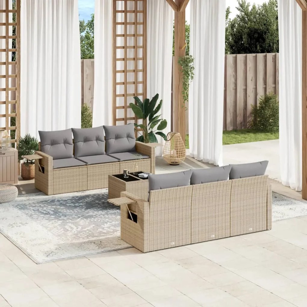 Set divani da giardino 7 pz con cuscini beige in polyrattan