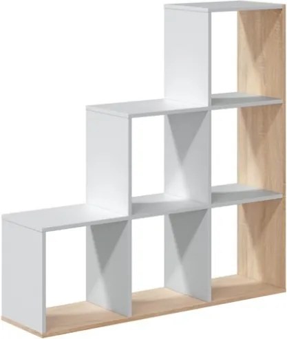 Libreria In Legno Design Moderno Bianco E Rovere 108x28xH110 Cm Mensole A Scaletta
