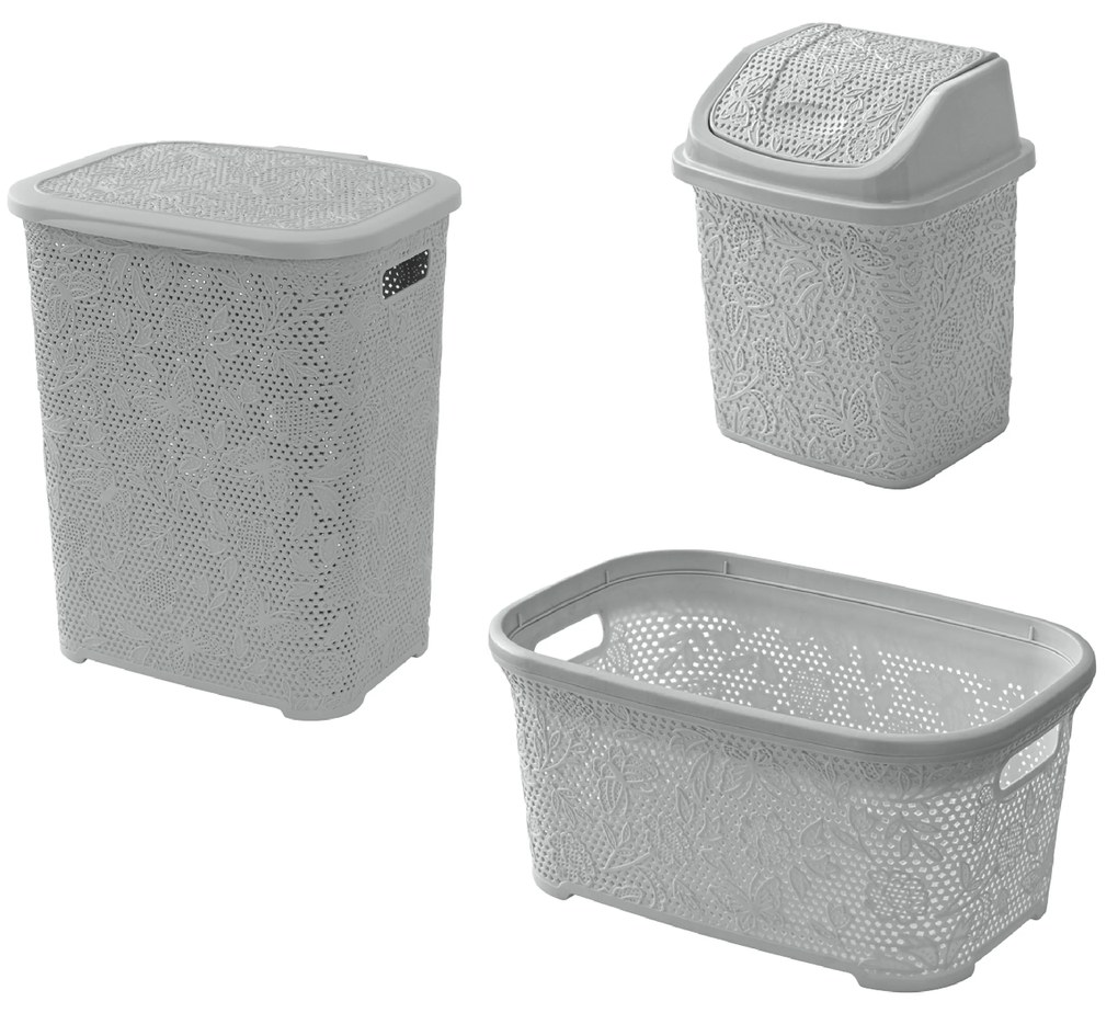 Set Accessori Da Bagno 3 Pezzi Feridras "Flower" Grigio