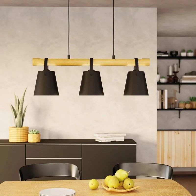 Lampadario Industriale Boyle nero paralume bianco 3x E27 EGLO