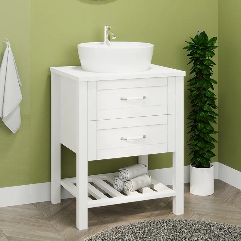Kamalu - Mobile bagno a terra 60 cm stile classico bianco opaco | LAC-THALASSA-60