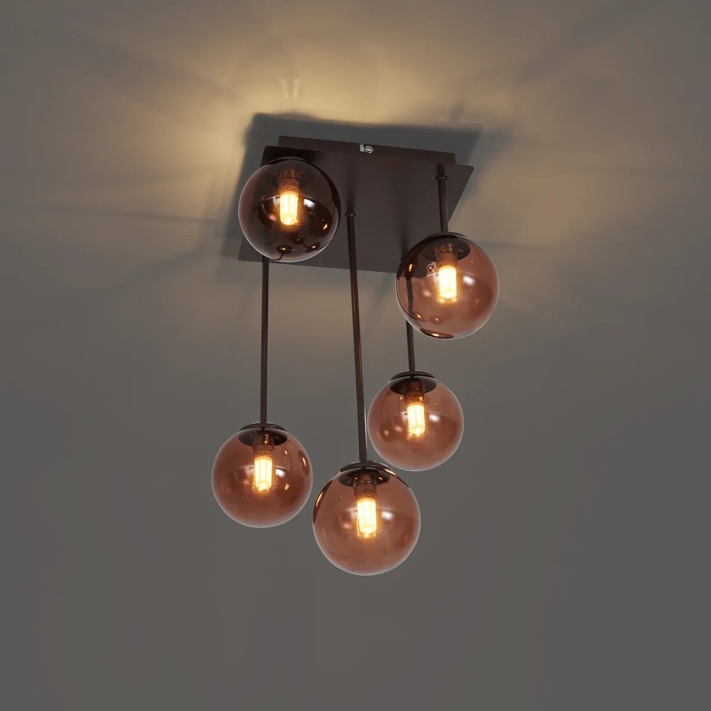 Plafoniera di design bronzo con vetro bronzo 5 luci - Athens