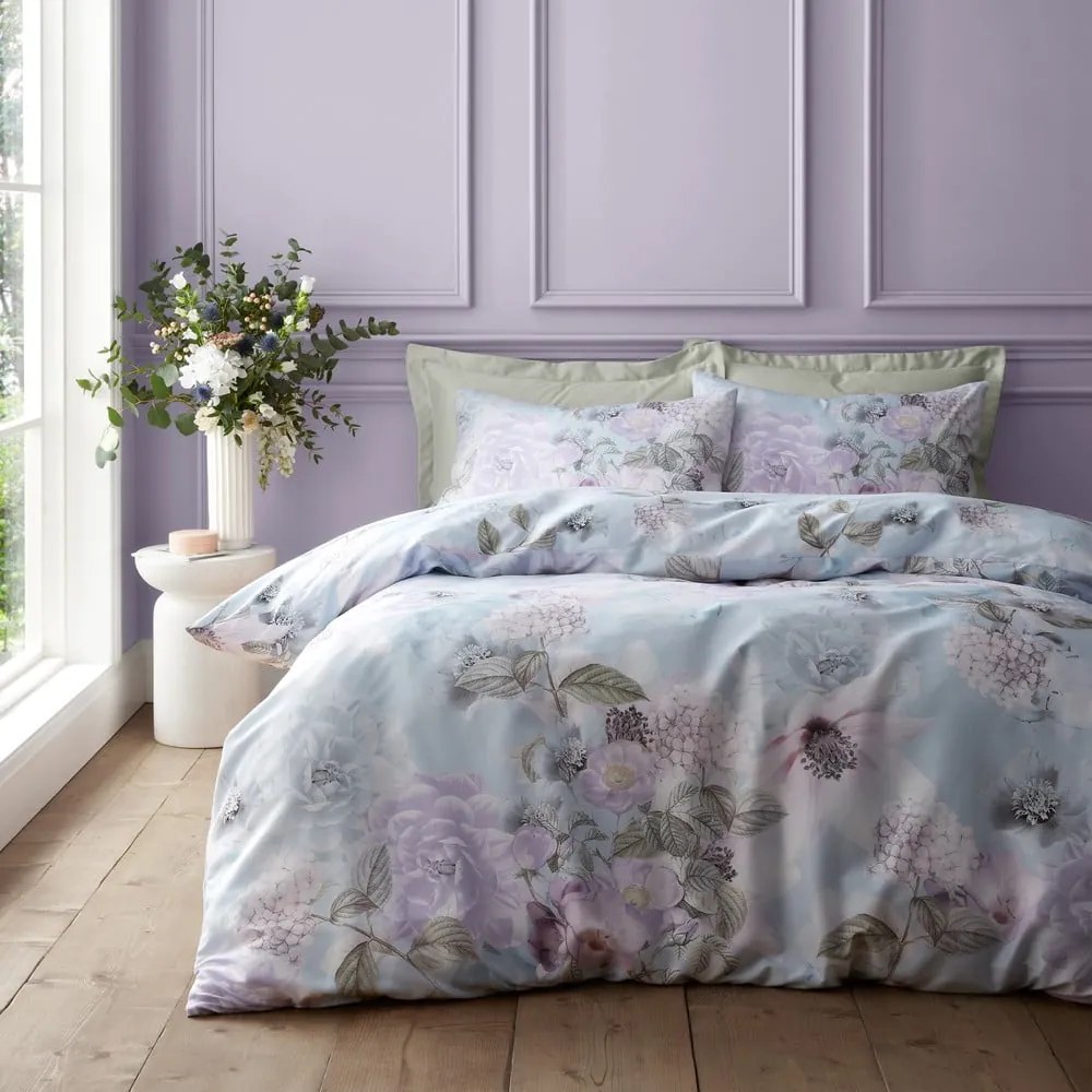 Set copripiumino e federa azzurro per letto matrimoniale 200x200 cm Floral Serenity – RHS