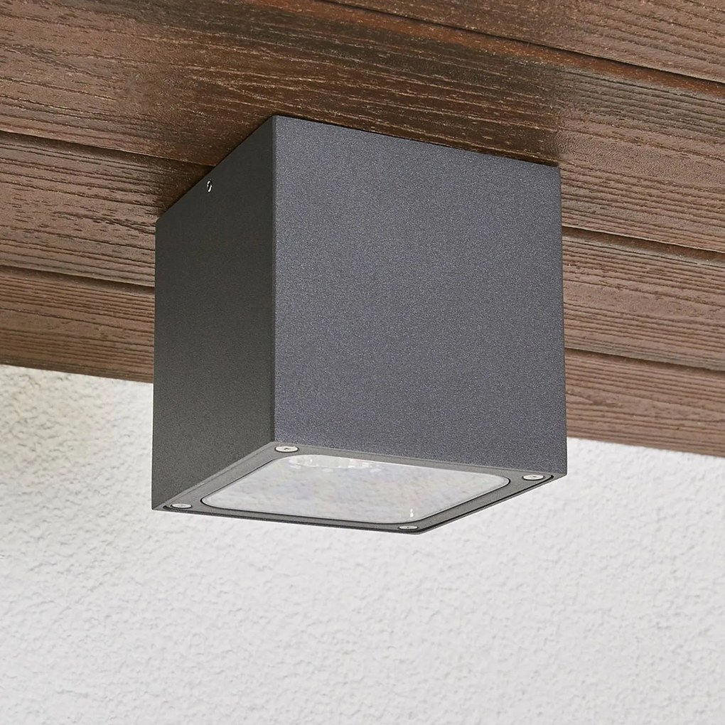 Tanea - plafoniera LED cubica, IP54 Lucande, Alluminio / Grigio / Zincato, Alluminio, Moderno, Plafoniere LED