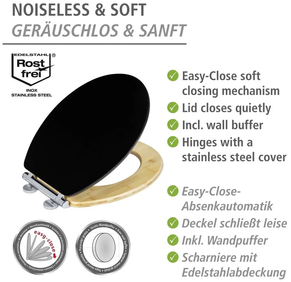 Sedile per WC con chiusura automatica 37 x 44 cm Bambusa - Wenko