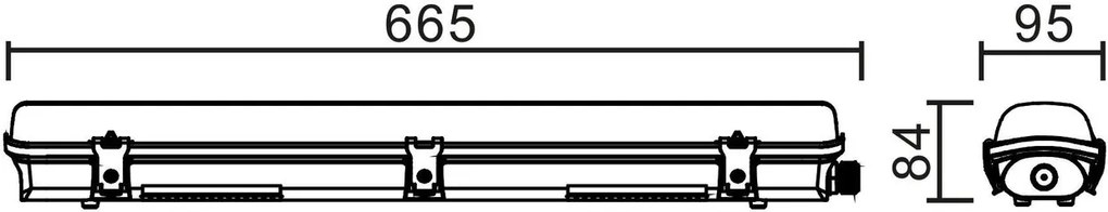 Plafoniera IP66 per 2 tubi LED 60cm - (Unilaterale) - Serie Professional