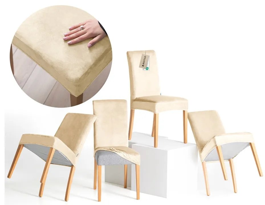 Set di coprisedia beige con rivestimento elastico per sedie 4 pz 48 cm Sento – Restilo