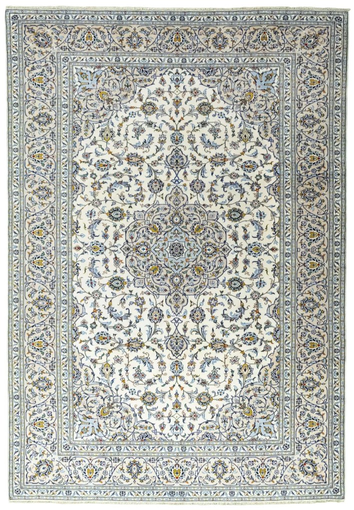 Kashan Tappeto 350x250 Beige (Iran) Annodato A Mano