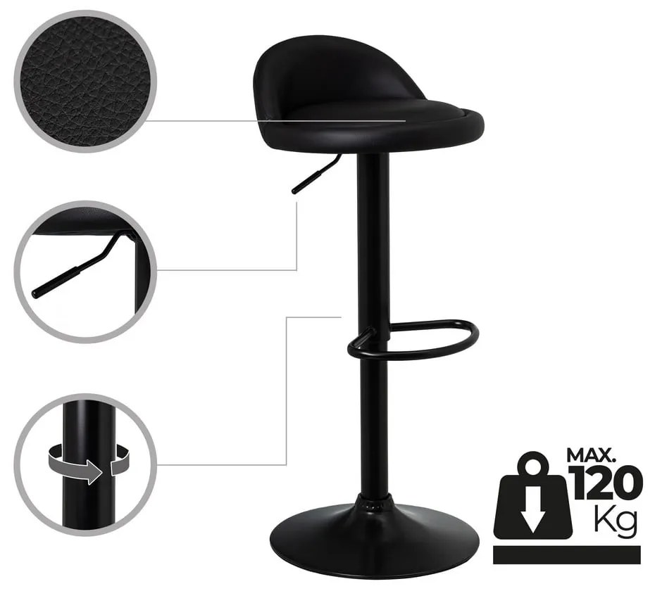 Sgabelli da bar neri ad altezza regolabile in similpelle in set di 2 (altezza seduta 72 cm) - Casa Selección