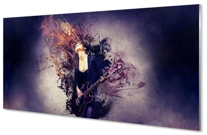 Quadro vetro Note di chitarra femminile 100x50 cm