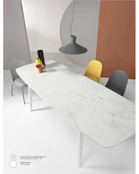 Tavolo allungabile 190 cm con base metallo e piano effetto marmo Bianco COSMO