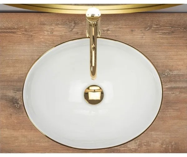 REA-U3287 - Lavabo da appoggio SOFIA 34,5x41 cm in ceramica/bianco lucido/oro