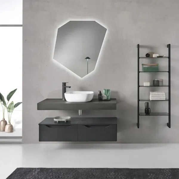 Cassetto bagno sospeso GIGLIO 80 cm in nobilitato Grafite Opaco