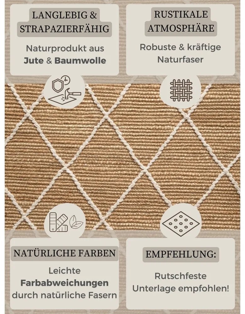 Passatoia di colore naturale in iuta tessuta a mano 80x200 cm Kunu – Hanse Home