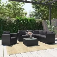 Set Divani da Giardino 7 pz con Cuscini in Polyrattan Nero cod mxl 64481