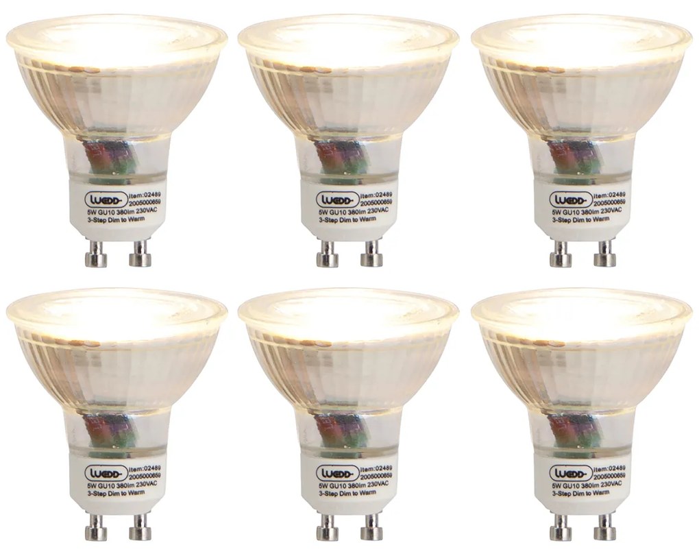 Set di 6 lampadine LED a 3 step dimmer a luce calda GU10 5W 380lm 2000-2700K