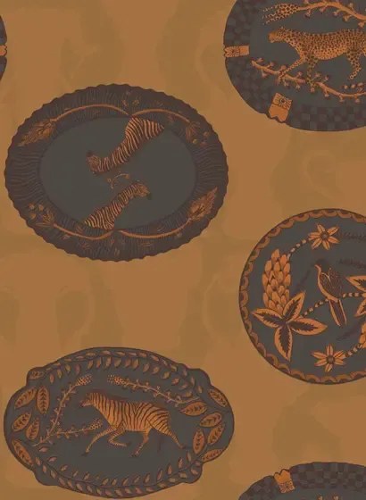 Cole & Son Carta da parati Matrinah - Charcoal/ Orange