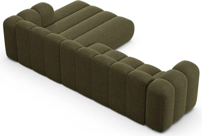 Divano angolare verde (con penisola a destra/con chaise lounge) con rivestimento in ciniglia Lupine – Micadoni