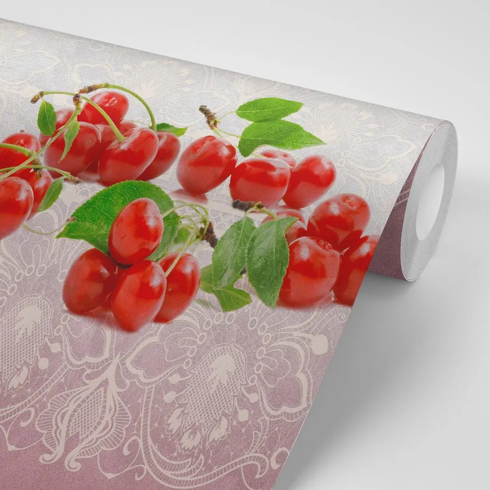 Carta da parati – Ciliegie su texture interessante