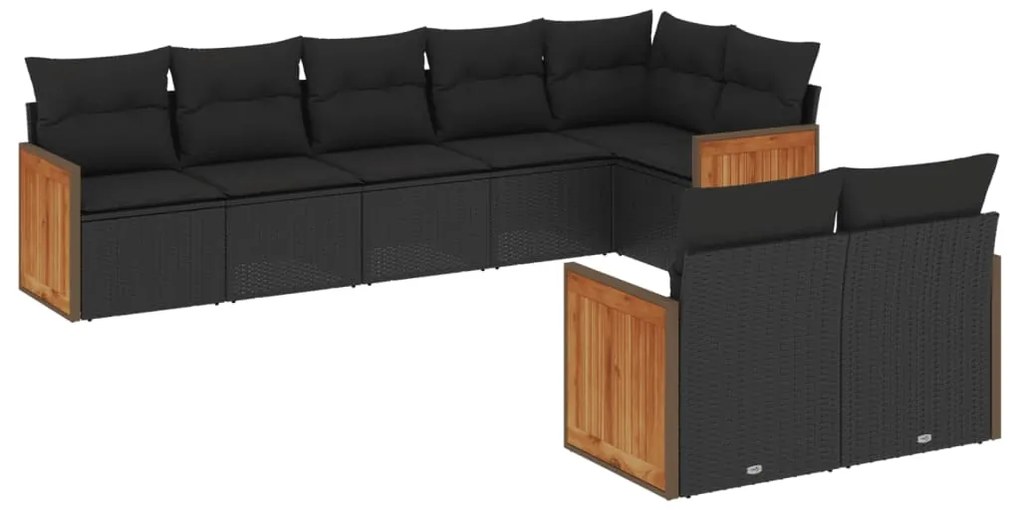 Set Divani da Giardino con Cuscini 8 pz Nero in Polyrattan