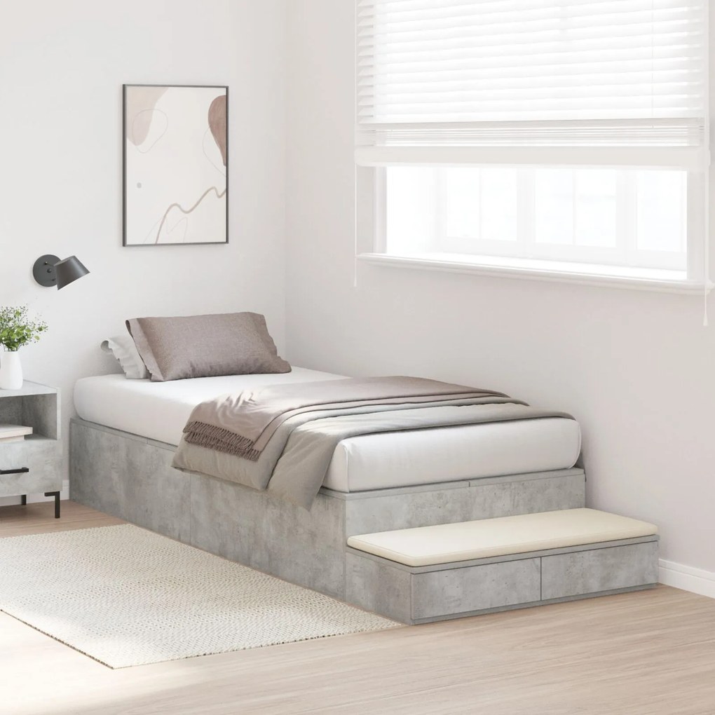 Letto contenitore grigio cemento legno ingegnerizzato