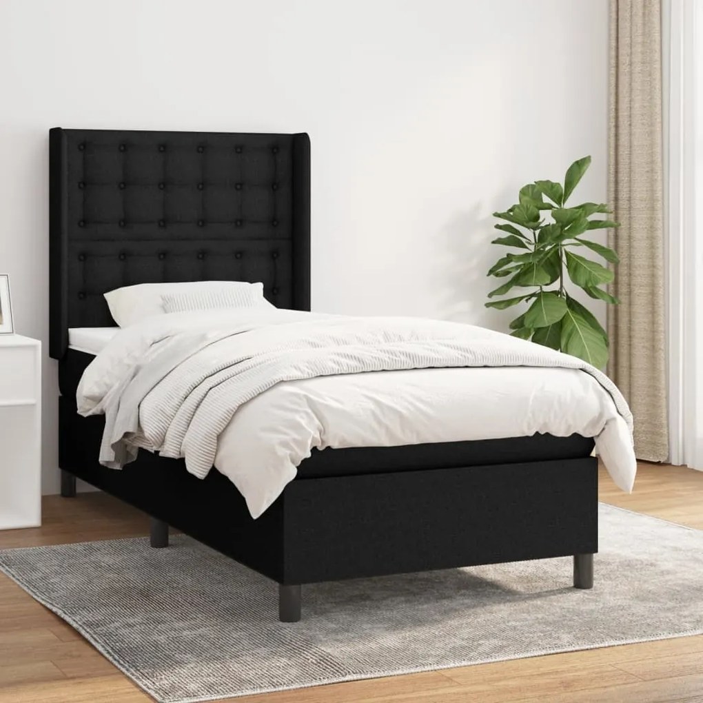Giroletto A Molle Con Materasso Nero 100x200 Cm İn Tessuto /