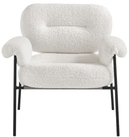 Poltrona in tessuto bouclč Bianco con struttura in metallo Nero KENT