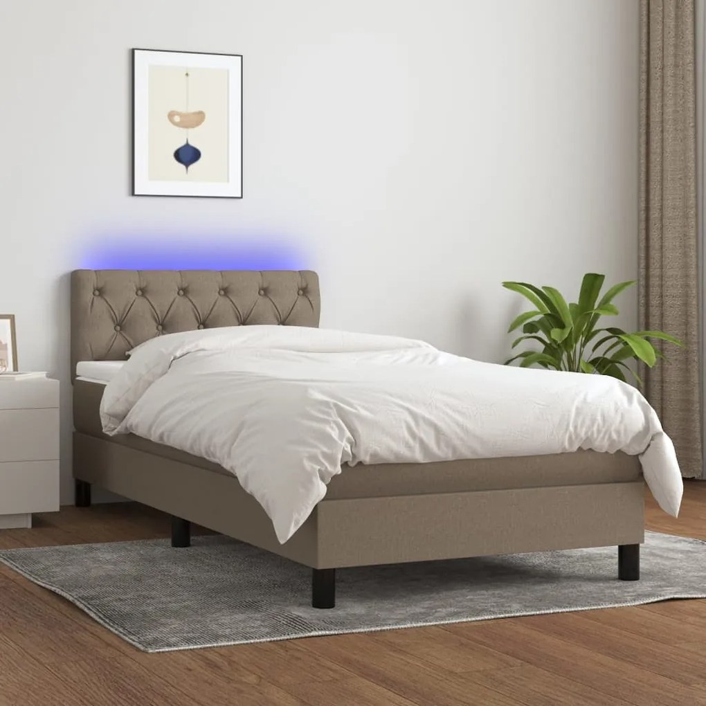 Letto a molle con materasso e led tortora 80x200 cm in tessuto