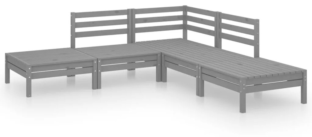 Set Salotto da Giardino 5 pz in Legno Massello di Pino Grigio