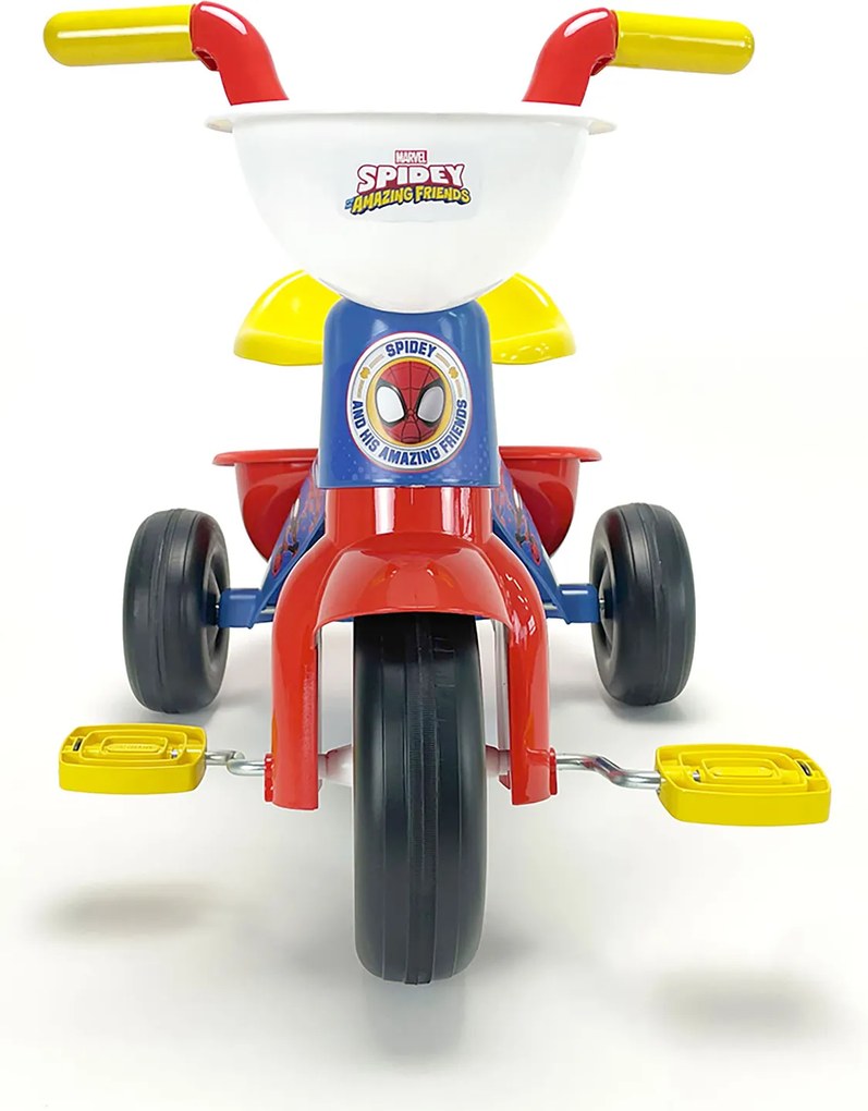 Triciclo a Pedali Primi Passi per Bambini 3 Ruote e Vano Contenitore Marvel Spidey Blu e Rosso...