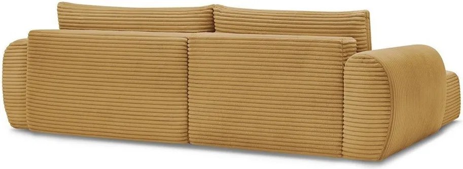 Divano angolare color senape allungabile (con penisola a sinistra) con rivestimento in velluto a coste Lucien – Bobochic Paris