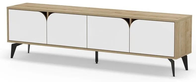 Tavolo TV in rovere decorato in bianco e naturale 180x51 cm Nola - Marckeric